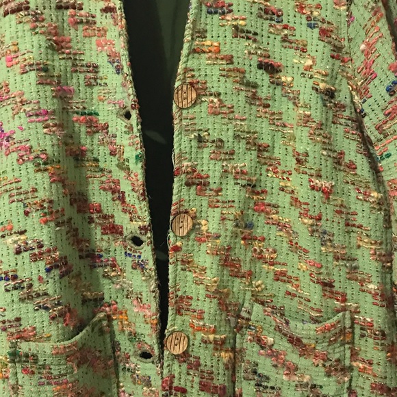 The Territory Ahead Green Multicolor Tweed Silk Grandmacore Blazer Button Up L - Picture 2 of 8